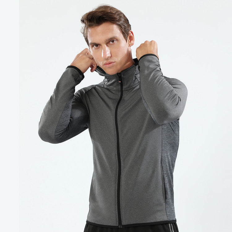 Long Zipper Hooded Hooded Sports Jacket Men's Workout Wear Training Running - ZenWearables