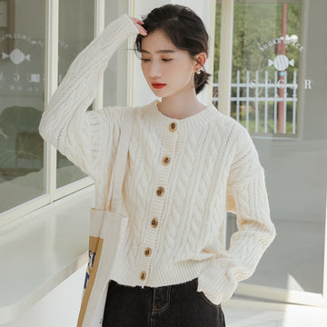 Retro Twist Sweater Cardigan Women Loose Knit - ZenWearables