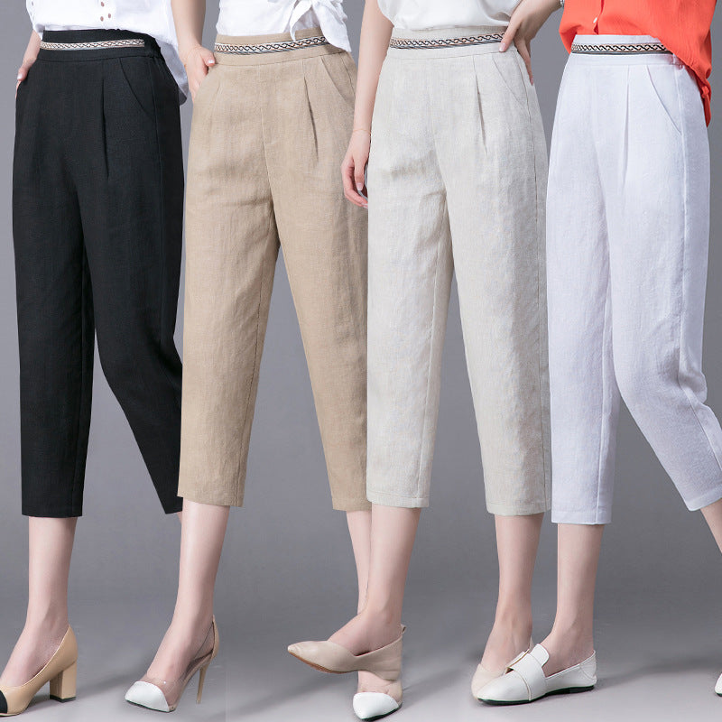 Linen Pants Summer New Loose Harem Pants Women - ZenWearables