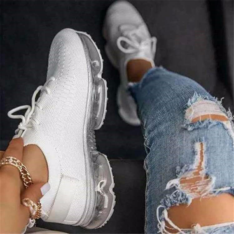 Air Cushion Bottom Lace up Casual Shoes Flying Woven Women s Shoes - ZenWearables