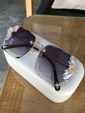 Frameless Trendy Rhinestone Sunglasses, Gradient Luxury Sunglasses Women - ZenWearables