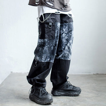 Men's Loose Tie Dye Panel Cargo Pants - ZenWearables