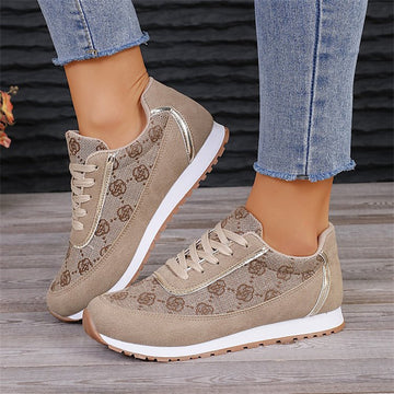 Flower Print Lace-up Sneakers Casual Fashion Lightweight Breathable Walking Running Sports Shoes Women Flats - ZenWearables