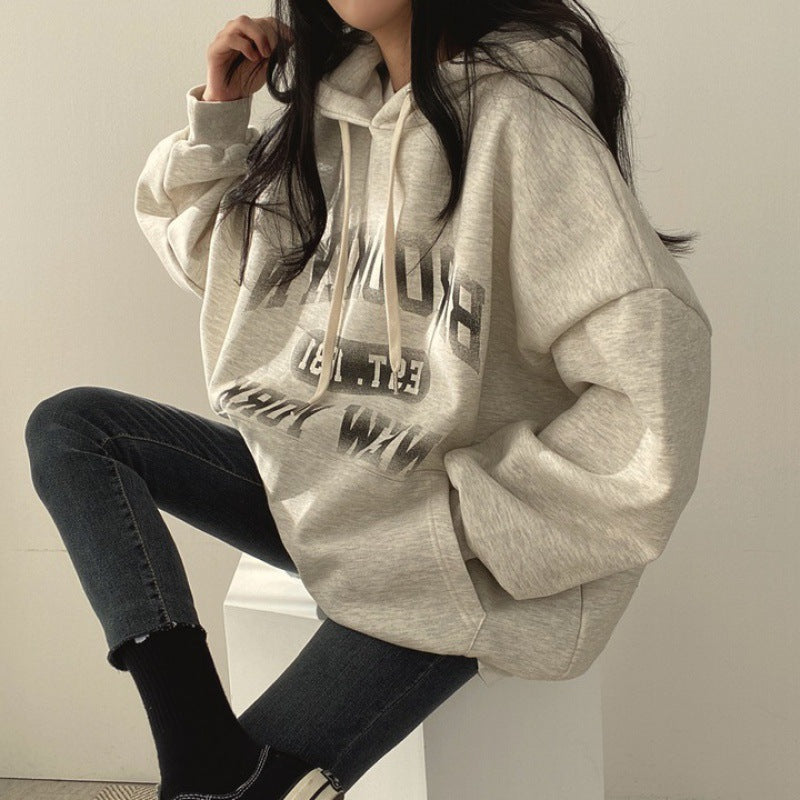 Women's Autumn And Winter Thickening Fleece Padded Coat Letter Hooded Sweater - ZenWearables